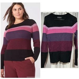 Lane Bryant NWOT 14/16 Fitted Long-Sleeve Crew Neck Sweater Stripe Maroon